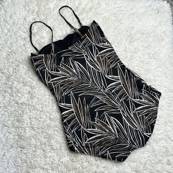 Gottex Brown Black Silver Leaf Pattern One Piece Swimsuit Flattering Cut PP20 - Picture 2 of 11